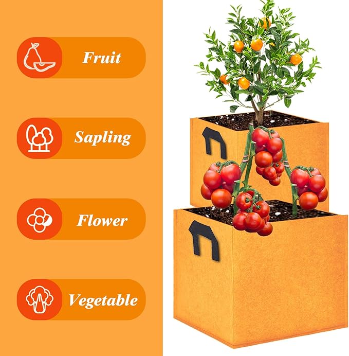 Square Grow Bags, Garden Fabric Planter Container with Handles Bed Flower Vegetables Pots 1MM Thickness Economic Colorful (Brown,11.81x11.81x11.81 Square)