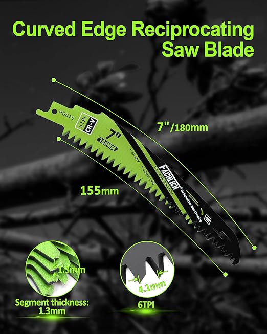 Japanese Teeth Reciprocating Saw Blade 7Inch - Saber Saw Blades Wood Pruning, 1pc Curved Edge 6TPI for Tree Trimming, Wood/PVC Pipe Cutting, Cr-V Sabre Blades Better Wear Resistance