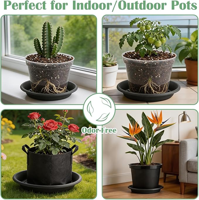 BTPLASTIK Plant Saucer 8 inch 5 Pack, Pot Elevators for Inside Plants, Heavy Duty Flower Planter Drip Trays for Pots, Grow Bags Saucers Gray