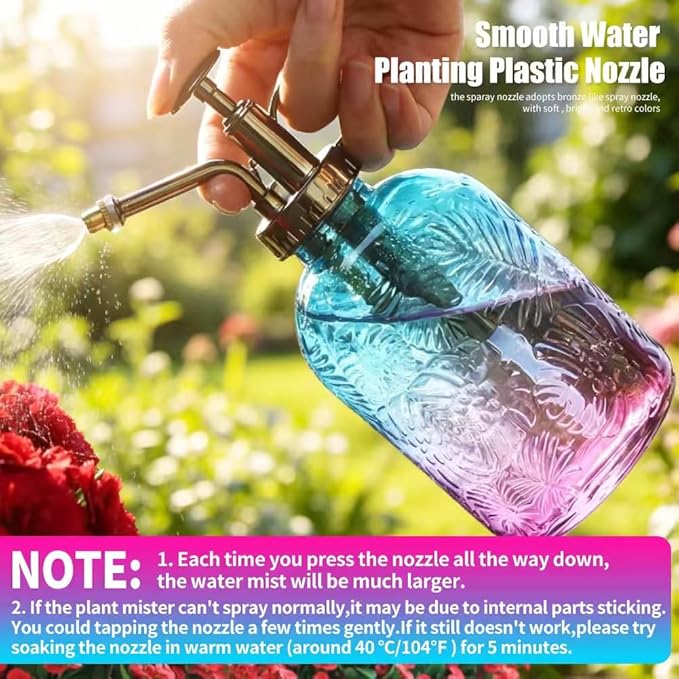 0.5 Gallon Small Watering Can for Outdoor Indoor Plants for House Plants, 12 oz Glass Plant Mister Spray Bottle for Bonsai Garden Flowers (White)