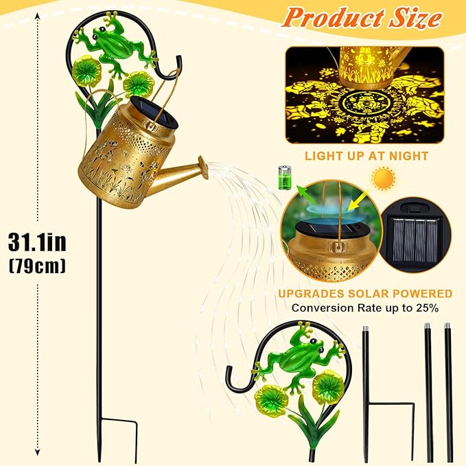 Mothers Day Gifts, Solar Lanterns Outdoor Garden Decor, Mothers Day Gifts for Women Mom Grandma Birthday, Large Frog Hanging Watering Can with Shepherd Hook, Waterproof Garden Lights for Outdoor Yard