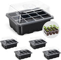5-Pack Seed Starter Tray Seedling Kits,Plant Starter Kit with Adjustable Humidity Dome and Base Indoor Greenhouse Mini Propagator for Seeds Growing Starting(Blck)