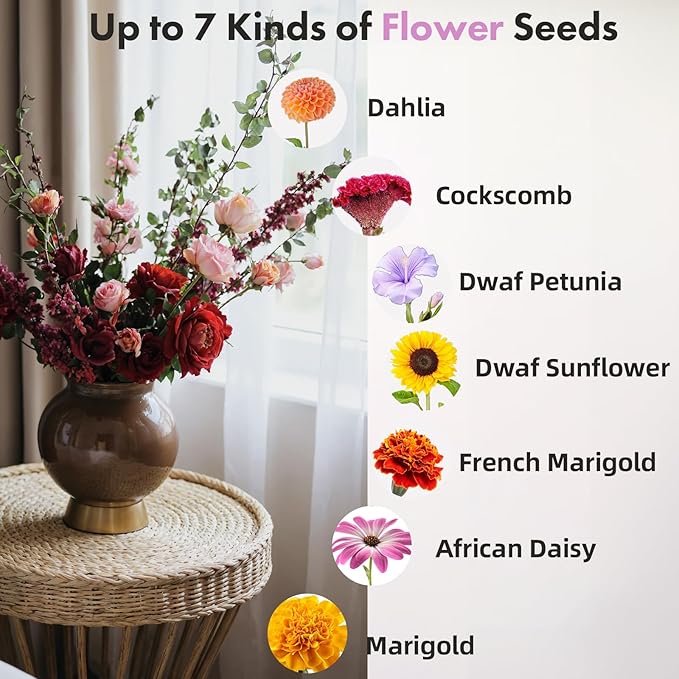 Lyko Fragrant Flower Seed Pod Kit for AeroGarden, iDoo, Ahopegarden, GARDENCUBE, 12 Pods with Sunflower, Petunia, Mexican Marigold, Cockscomb, French Marigold, Dahlia, Hydroponics Growing System Kits