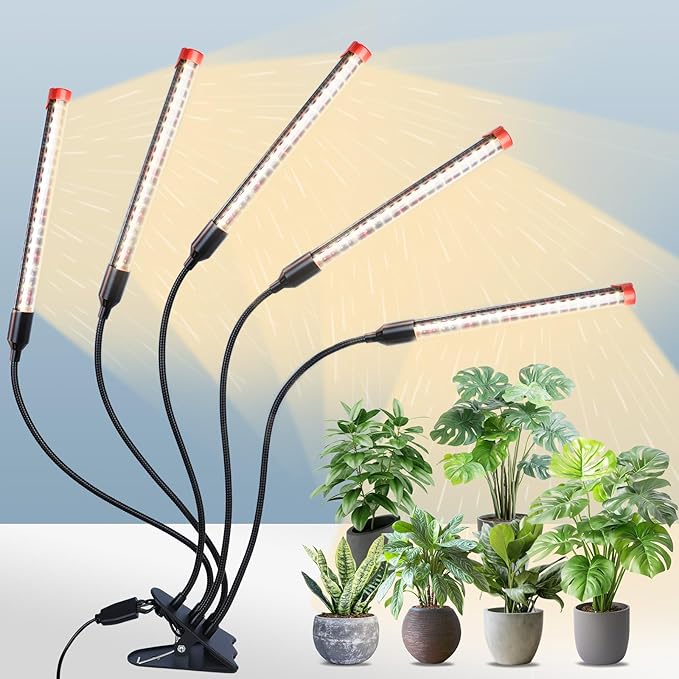 FECiDA Gamechanger 2026 45 Watt Power Draw, NO Need Adapter, 5Head Strong Clip Grow Lights for Indoor Plants with 4/8/12/16/20H Timer, LED Plant Growing Lamps for Houseplants, Bonsai, Seed Starting