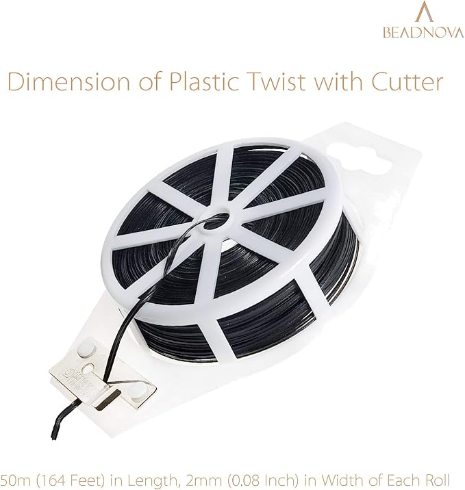 BEADNOVA Garden Wire 164 Feet (50m) Garbage Ties Multipurpose Wire Twist Ties Heavy Duty Plastic Coated Bread Ties Wire Plant Twist Ties Bag Ties for Home Office and Garden