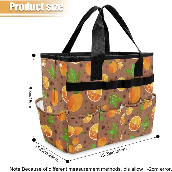Brown Lemon Garden Tool Bag Portable Gardening Tool Organizer Bag with 10 Pockets and Handle Tool Carrier and Storage for Garden Lawn Yard Casual Camp