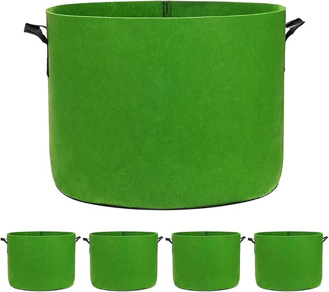 M METERXITY 5-Pack Plant Grow Bags 10 Gallon Grow Bags 300G Thickened Fabric Pots with Durable Handles Plant Garden Grow Pots for Fruits/Vegetables/Flowers/Plants [Green]