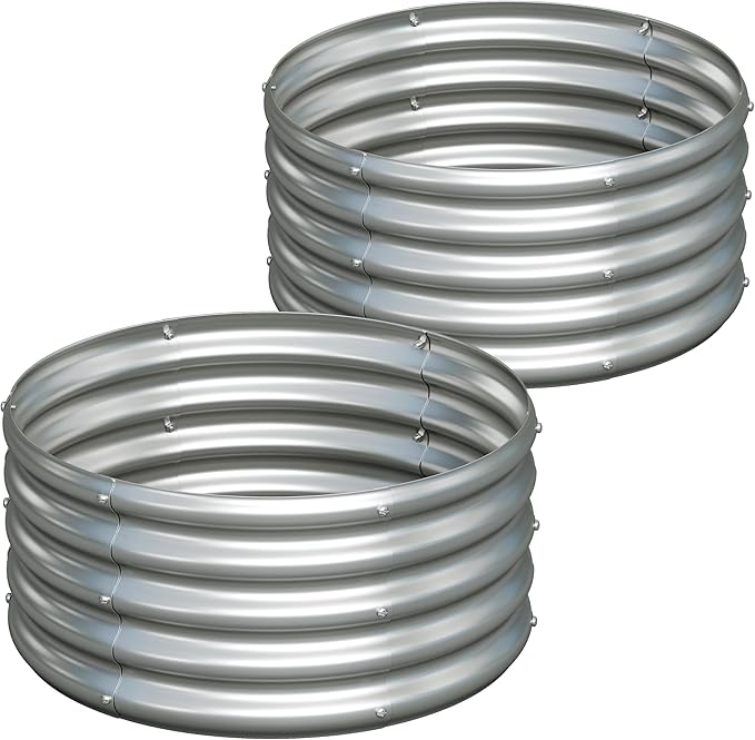 2PCS 2x2x1ft Galvanized Raised Garden Bed Kit-Round Garden Bed Outdoor Planter Box for Vegetables,Flowers,Herbs,Easy Assembly,Silver