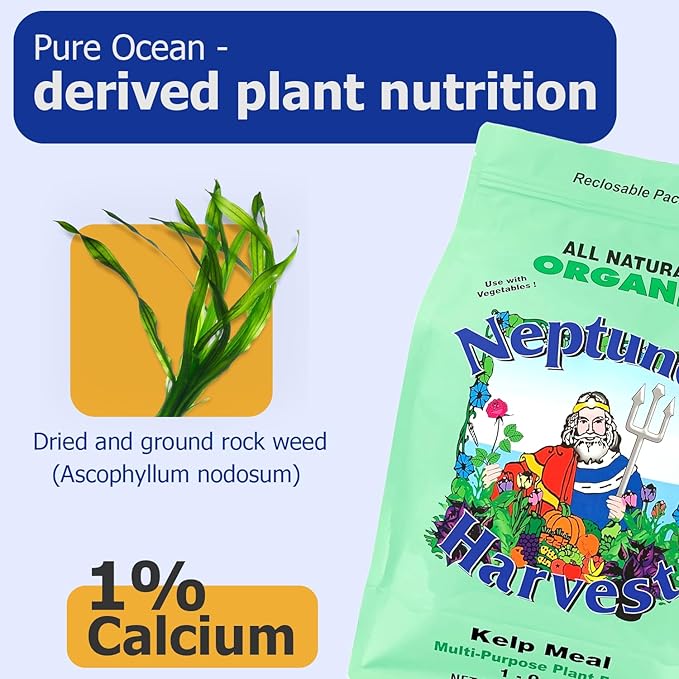 Neptune’s Harvest Organic Kelp Meal Plant Food (1-0-2) - 12 lb Resealable Bag - Multi-Purpose Seaweed Fertilizer - Indoor & Outdoor Plant Fertilizer for Lawns, Gardens, Vegetables & Bulbs