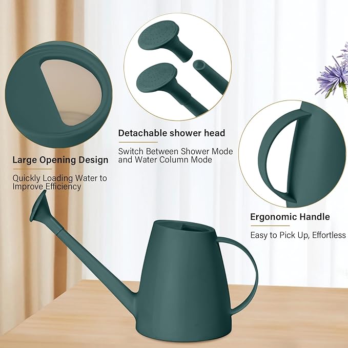 Pro Grip Plastic Watering Can - for Indoor and Outdoor House Plant Garden - with Long Spout - 1/2 Gallon - Blackish Green