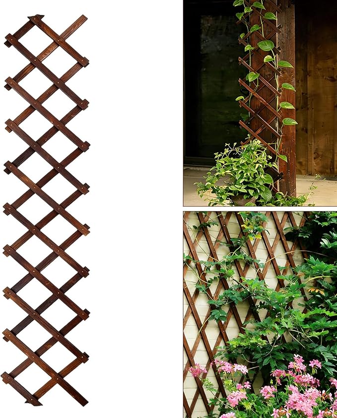 Expandable Garden Trellis, Wooden Lattice Wall Fence Trellis for Climbing Plants Ivy Vine Rose Clematis 13" x 68" for Outdoor Garden Patio Room Decor (1)