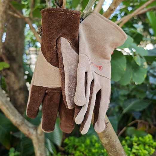 Leather Gardening Gloves for Men, Work Gloves for Welding, Construction, Chainsaw, Farm, Ranch, Yard Work, Abrasion Resistant, Cactus Thorn Proof (Brown, X-Large)