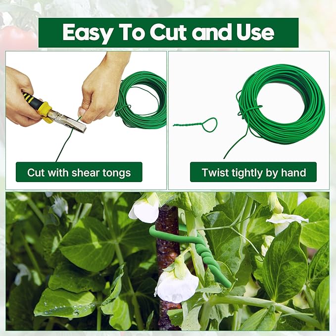 101 Feet Green Soft Plant Tie - 2.5mm Flexible Twist Garden Wire for Climbing Plants, Tomatoes, Bonsai & Office/Home Organizing
