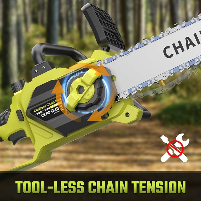 12 In Electric Chainsaw Cordless, 20V Battery Chain Saw with 2x4.0Ah Li-ion Batteries, 2 x Chains, with Tool-free Chain Tension, Auto Oiling for Wood Cutting, Tree Trimming and Branch Pruning