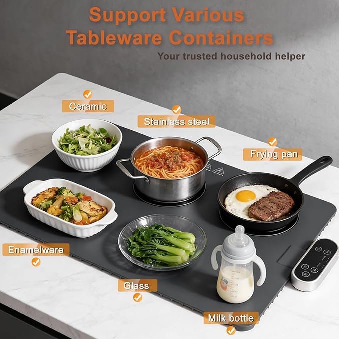 Warming Mat for Food & Food Heating Mat - 6-Temp 4-Hour Timer Electric Silicone Mat, Portable Warmer for Buffet, Party & Family Dining, 24"x15.7"
