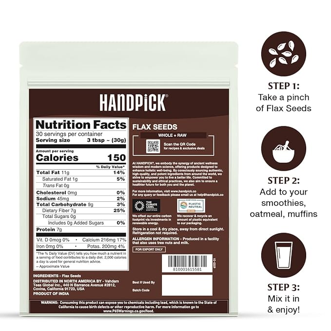 HANDPICK Flax Seed (2 lb) | Gluten Free Brown Seeds | Raw Seeds Sourced from India | Grinds easily, Gels perfectly | Resealable Zip Lock Pouch