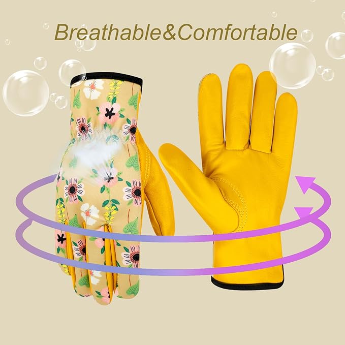 Gardening Gloves for Women Thorn Proof Tough Leather Garden Gloves Yard Work Gloves for Weeding Digging Planting