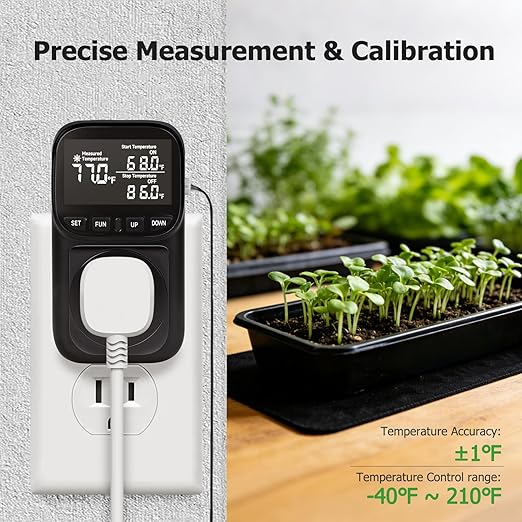 Reptile Thermostat Temperature Controller, Digital Timer Dimming Outlet for Greenhouse, Reptile Tank, Heat Pad, Seedlings, Fermentation, Brewing, Cyclic Timing/Countdown, 15A/1800W, VA Display