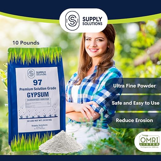 Supply Solutions Premium 97 Solution Grade Gypsum - Fast Acting Gypsum for Soil - Organic Calcium Sulfate Dihydrate - Gypsum Powder for Root Growth, Lawns, Mushroom Cultivation (10lbs)