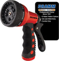 Dramm Revolver Heavy Duty Metal Garden Hose Nozzle – 9 Spray Patterns, High Pressure Jet, Thumb-Control Flow, Ergonomic Grip – Red