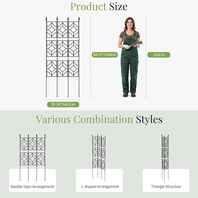 Housolution 64.57×25.28in Garden Trellis for Climbing Plants Outdoor, Plant Trellis Frame with Plastic Coated Iron Tubes for Vines Flowers Vegetable, Plant Climbing Frame Indoor Outdoor