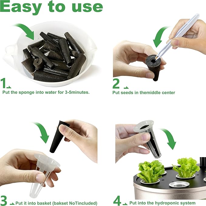 Grow Sponges 60 Pack, Hydroponics Replacement Root Growth Sponges Compatible with Aero Garden iDOO and Most Other Brands,Sponge for Hydroponic Indoor Garden System