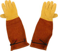 VICASKY Puncture Resistant Long Gardening Gloves with Leather Palm and Brown Cowhide Sleeve, Size L, Thorn Protection for Rose Pruning and Yard Work