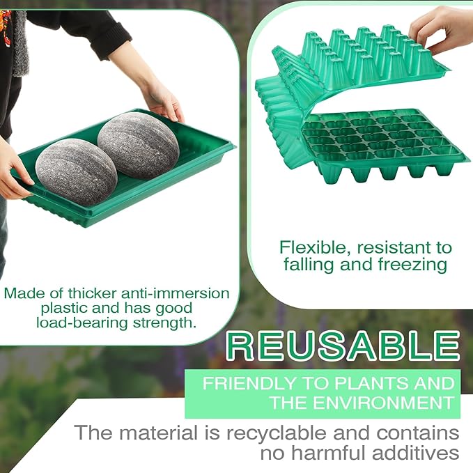 20 Pcs Seed Starter Kit 72 Cell Seedling Starting Trays and 1020 Trays No Holes Plant Growing Nursery Pots for Gardening Germination Propagation (Green)