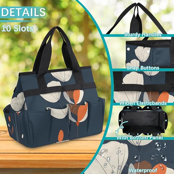 Garden Tool Bag Organizer Garden Tote Bag with Pockets Classic Poppy Tool Storage Organizer Gardening Tool Kit Holder 13" x 6.8" x 2.8"