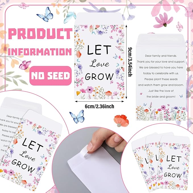 Ctosree 50 Sets Let Love Grow Wildflower Wedding Favors for Guests Include Self Adhesive Seed Packets Flowerpot Thank You Tags and Organza Gift Bags for Bridal Shower Wedding Party Favor