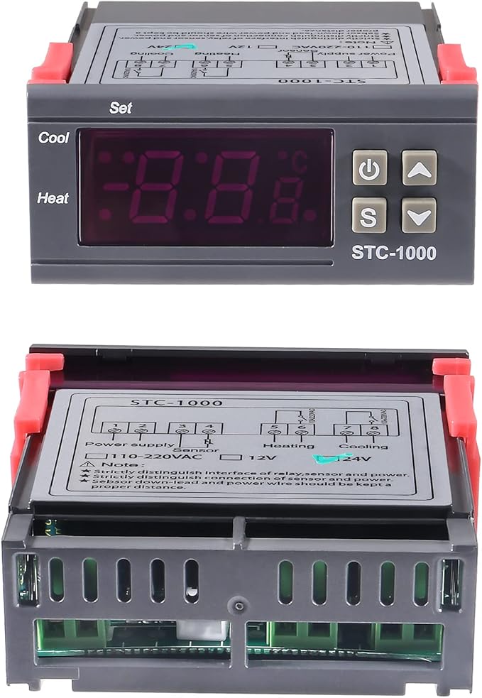 2pcs STC-1000 DC 24V 10A Digital LED Temperature Controller Cooling Heating Centigrade Thermostat Sensor 2 Relay Output with NTC 10K Thermistor Sensors Temperature Probe