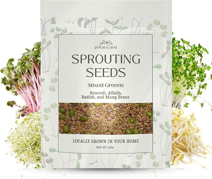 Salad Mix Microgreen Seeds (12oz) - Alfalfa, Broccoli, Radish, Mung Bean - Non-GMO - Seed for Microgreens Growing Kit and Sprouting Jars