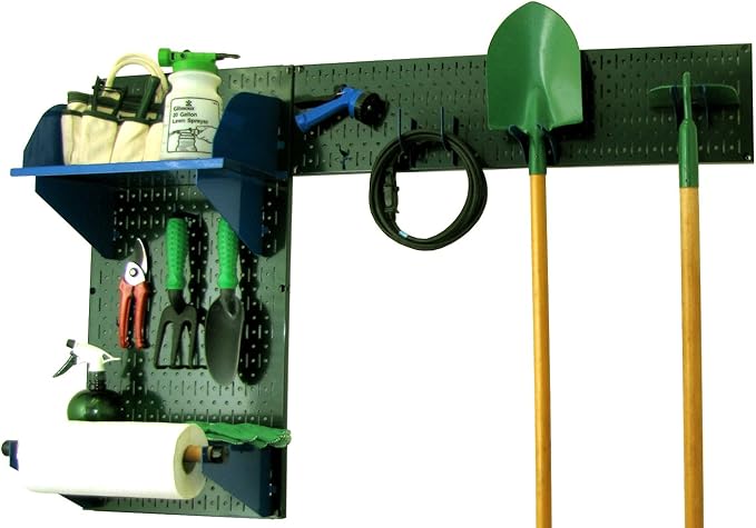 Wall Control Pegboard Garden Supplies Storage and Organization Garden Tool Organizer Kit with Green Pegboard and Blue Accessories