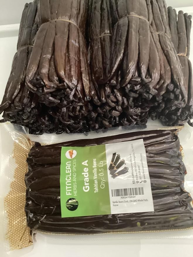 8oz Vanilla Beans Grade A Tahitian 6"-7" Bulk (1/2Lb) for Extract, Cooking and Baking by FITNCLEAN VANILLA| 0.5 Pound Fresh Gourment Natural Raw NON-GMO Whole Pods.