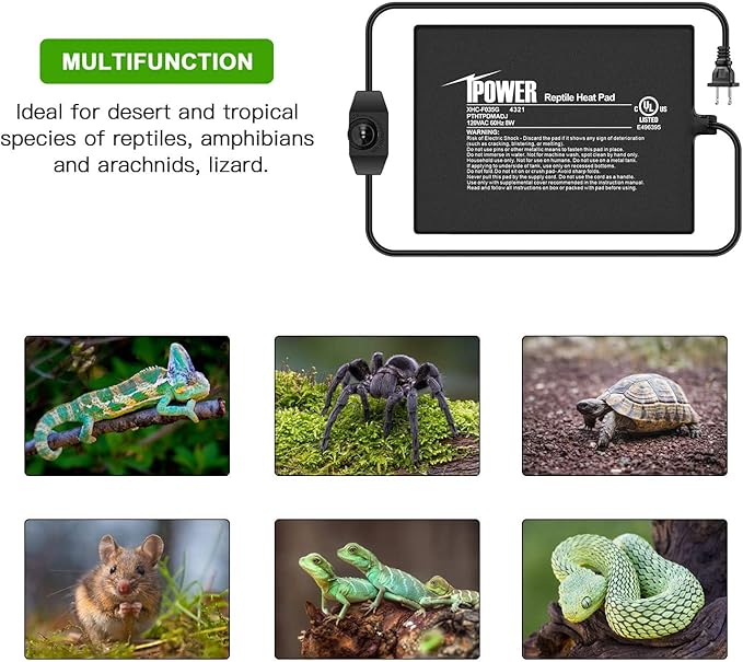 iPower 6X8 Inch 8 Watts Reptile Heating Mat with Adjustable Temperature Controller Under Tank Warmer Terrarium Heat Pad for Reptiles and Amphibians, for 10-20 Gallon Tank, 2 Pack