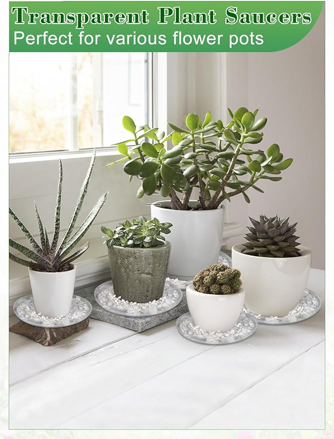 ANPHSIN 15 pcs Heavy-Duty Plant Saucers with Feet, 6in/8in/10in Clear Plastic Plant Drip Trays, Flower Pot Water Catchers Drainage Saucers for Indoor Outdoor Potted Plant