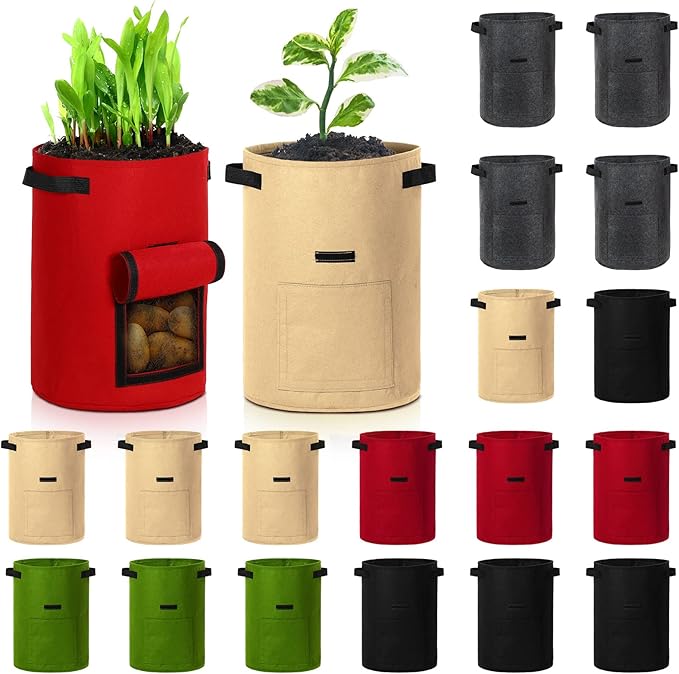 Yinder 20 Pcs 10 Gallon Potato Grow Bags with Flap and Handles Thickened Aeration Fabric Pots Garden Bags Potato Growing Containers Vegetable Garden Planter Bag for Plant Fruit(Classic Color)