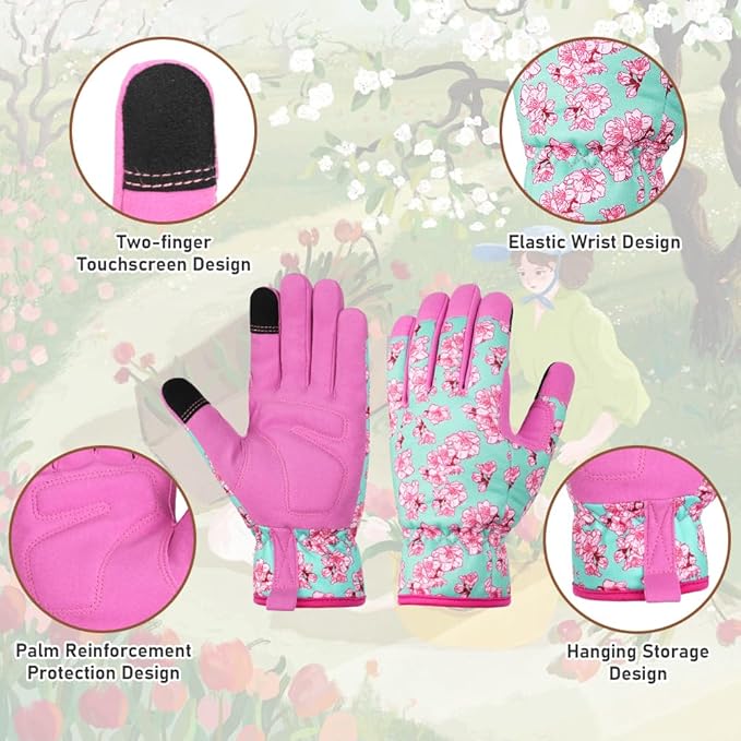 Ainiv Womens Gardening Gloves,Touchscreen Compatible Working Gloves for Weeding,Leather Garden Glove for Women Thorn Proof
