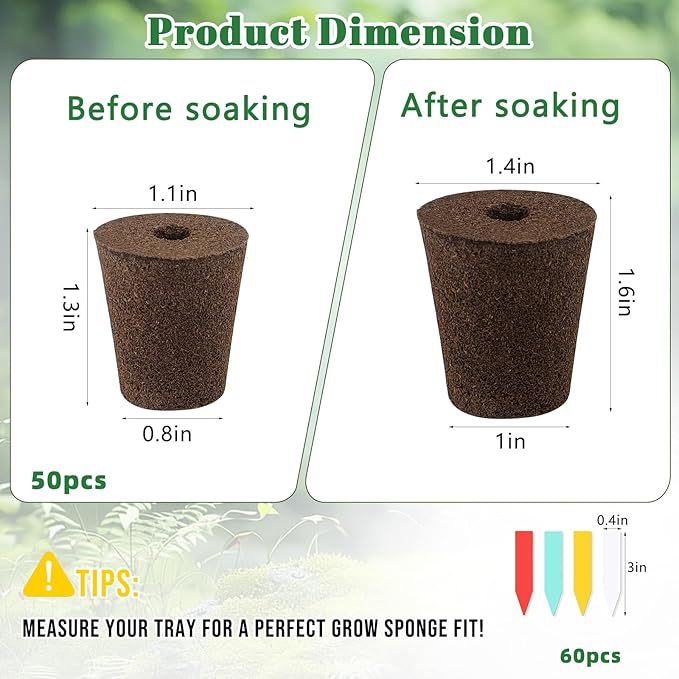 YBB 50 Pcs Hydroponic Growth Sponges, Seed Starter Pods Rapid Rooter Plugs Replacement Compatible with Aerogarden iDOO Hydroponic Garden System with 60 Labels