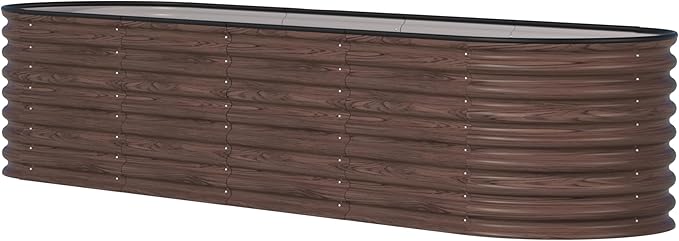 BlueWish 8x2x2FT Raised Garden Bed, 23.1" H Raised Garden Beds with 2 Aluminum Support Rods, Galvanized Steel, Rubber Strips, 9-in-1 Planter Raised Beds for Vegetable, Flower, Herbs, Rustic Brown