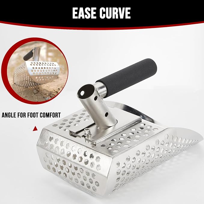 Sand Scoops for Metal Detecting, Stainless Steel Metal Detector Scoop with Digging Tool, Sand Sifter Shovel, Metal Detector Accessories, Heavy Duty Metal Detecting Shovel, Sand Flea Rake for Beach