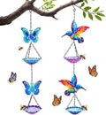 Tandefio 2 Pack Hanging Bee Watering Station, Butterfly Feeder, Flower Shaped Bowl Bee Metal Cups for Outdoor Garden Yard Decor, Pollinator Feeding Station 19.6 Inch (Butterfly & Hummingbird Style)