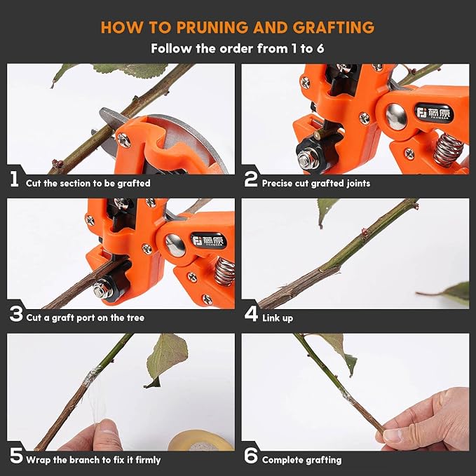 FUJIWARA Garden Grafting Tool, Multifunctional Pruning Kit, U-Graft/V-Graft/Ω-Graft Seedling for Fruit Tree Branch Grafting Set, Including Graft Tapes, Replacement Blades, Fixing Clip, Yellow