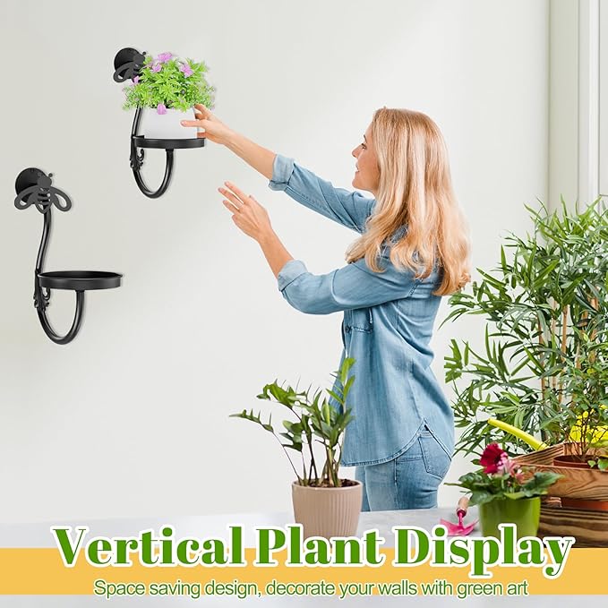 Wall Plant Holder Indoor, Metal Hanging Planters Hanger Floating Flower Display Stand for Window, Plant Shelves Hanging Plant Holder Window Plant Hanger Plant Decor Black (Bees-2pc)