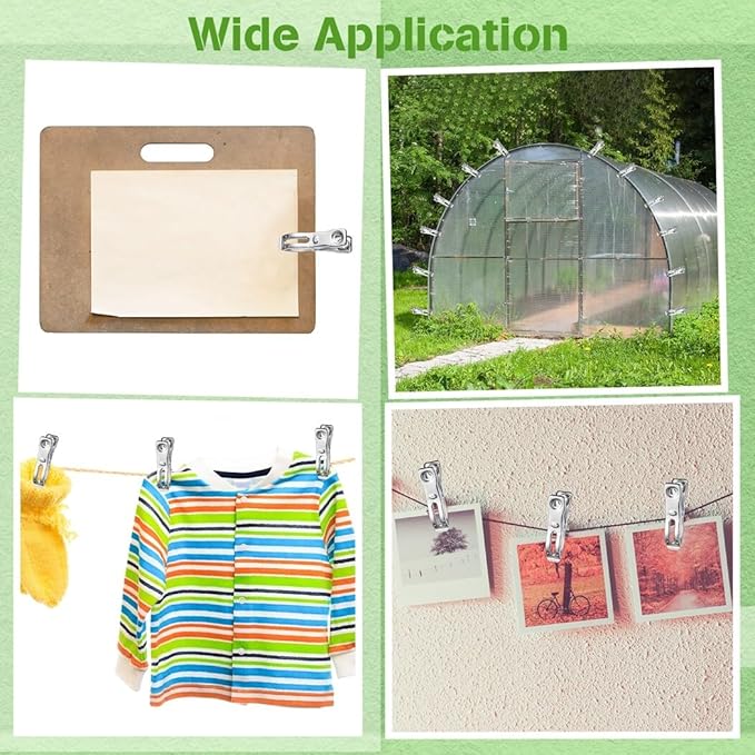 120Pcs Garden Clips, Stainless Steel Clips with 1.2 Inches Opening, Greenhouse Clips Hoop Clamps for Shade Cloth or Plant Cover Netting, Grip Strong Heavy Duty Green House Supplies