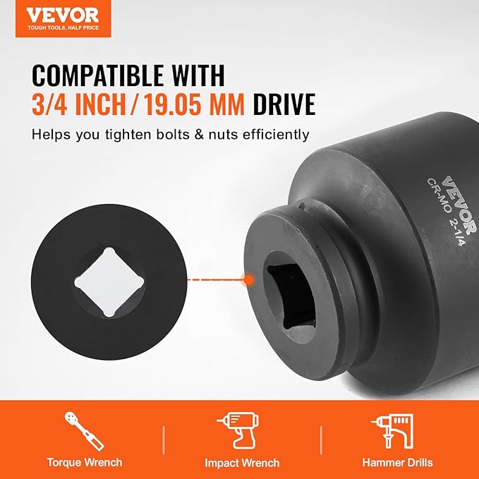 VEVOR Axle Nut Impact Socket Set - 3/4" Drive 6-Point 8-Piece SAE Spindle Nut Socket CR-MO Heat Treated Large Socket Set with Storage Case for Auto Repair, Removing or Installing Axle Nuts