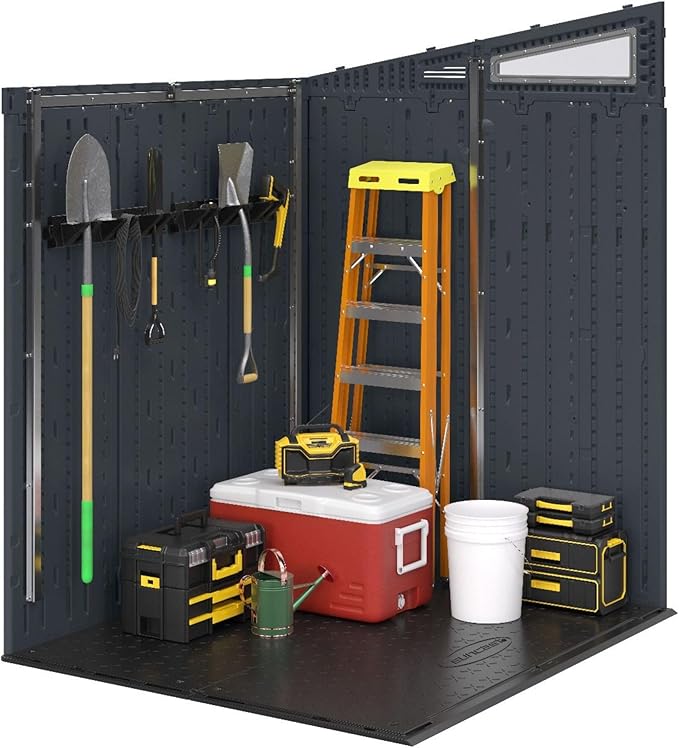 Suncast 2 Pack Long Handle Tool Organizer, Resin Wall Mount Storage Rack with Interlocking Hook System for Garage or Closet, 4.5” x 25” x 5.25”, Black