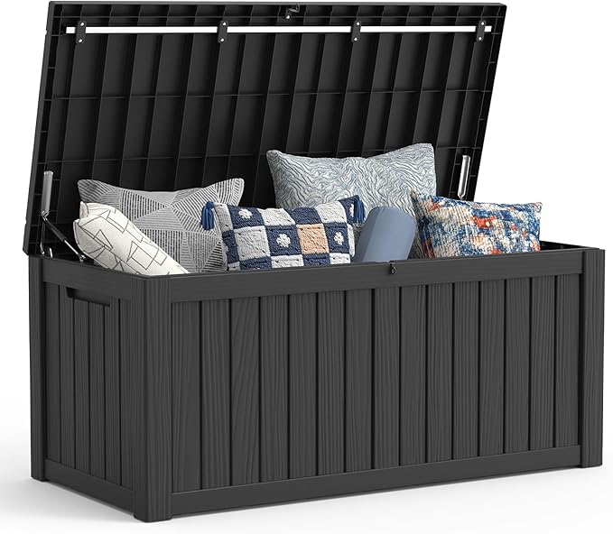 Mars Villa 120 Gallon Outdoor Storage Box, Resin Deck Box Waterproof for Patio Furniture Cushions, Pool Supplies, Gardening Tools, Weatherproof and UV Resistant, Black