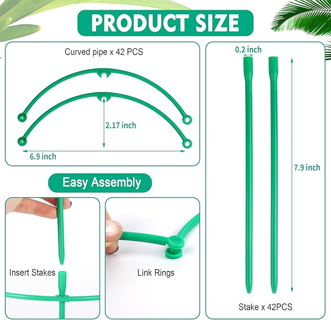 42 Pack Plant Support Stakes for Indoor Plants Stackable Plant Sticks Support with Adjustable Cages Green Trellis for Potted Plants (XSX-ZWZJ-1, Plant Support Stakes, 42, ZWZJ-1)
