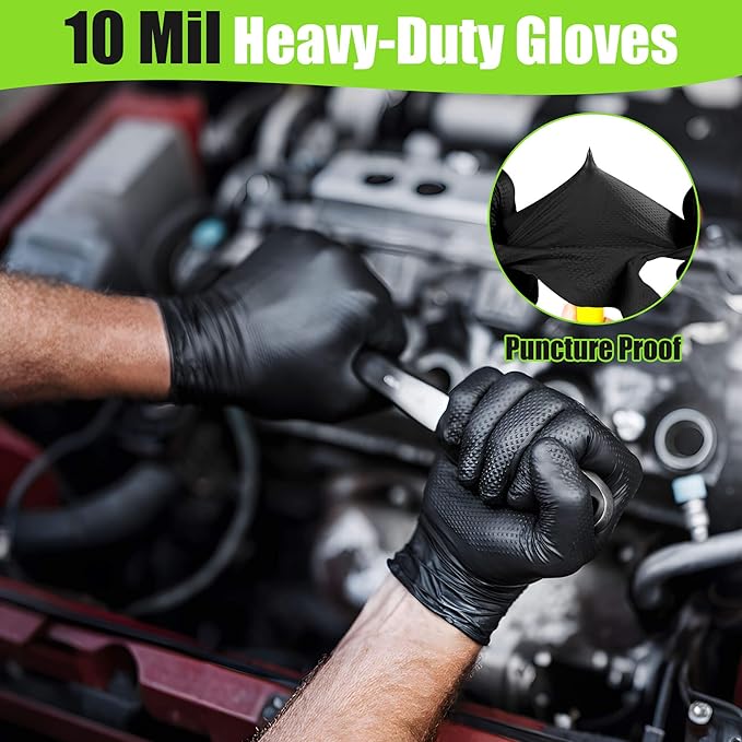 TREEGO 10 Mil Black Nitrile Gloves Bulk Case, 1000 Count Large — Heavy Duty Diamond Texture, Latex Free Disposable Gloves for Shop Teams, Mechanics, Industrial & Maintenance Workflows